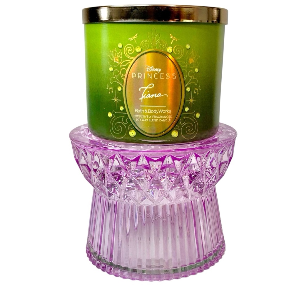 WHITE BARN Purple Faceted Glass 3 Wick Candle Holder